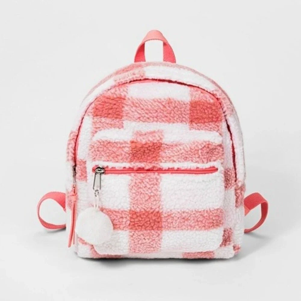 Mini Backpack Cat & Jack   pink and white Plaid Sherpa Mini Backpack size S